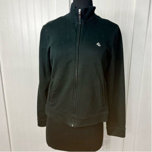 Ralph Lauren Forest Green Cardigan Sweater Tight Knit Zip Up Sz M - Picture 3 of 9